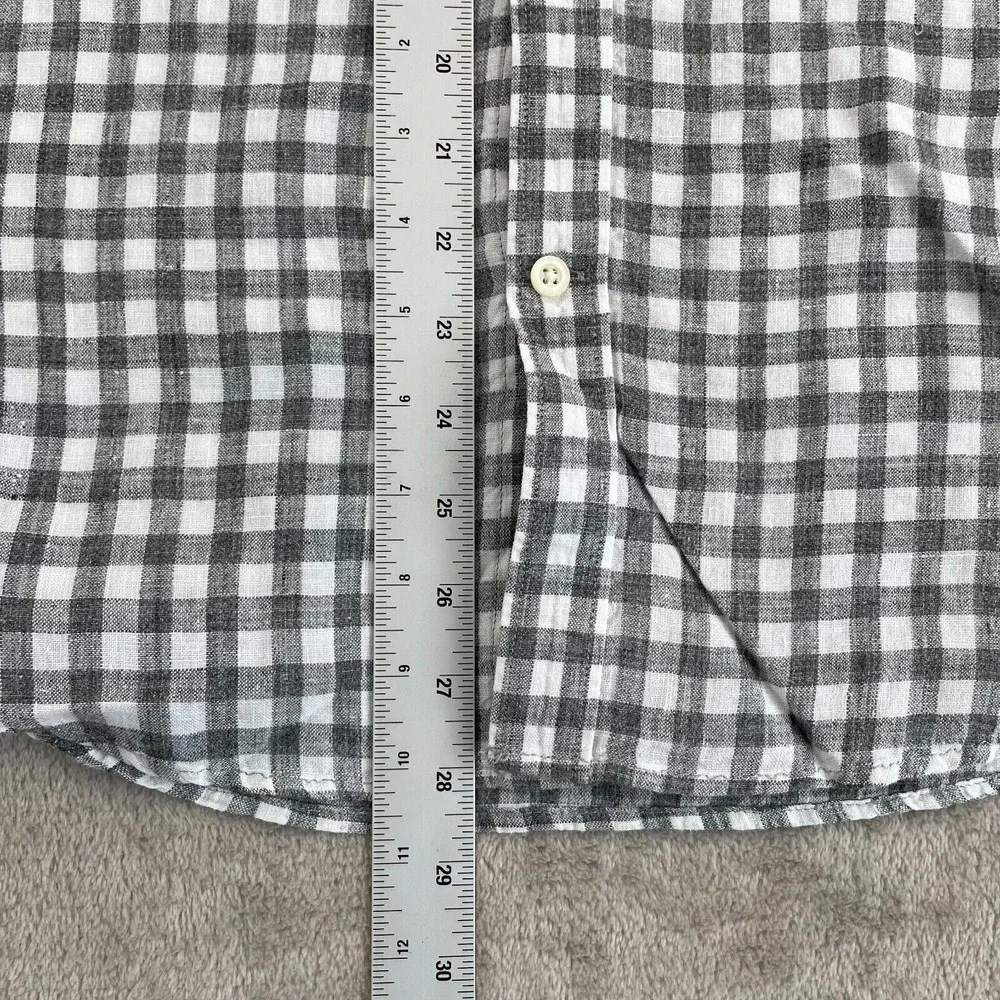 Banana Republic Shirt Men Medium Grey Check 100% Linen Camden‎ Fit Preppy LS